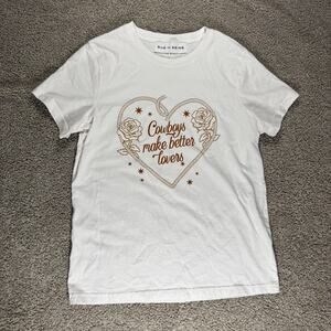 Rue de Seine Cowboys Make Better Lovers Tee White Brown Bridal Crewneck Size S